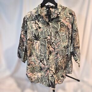 Vintage‎ 80s Safari Jungle Tiger Print Shoulder Pad Cotton Button Up Shirt 38